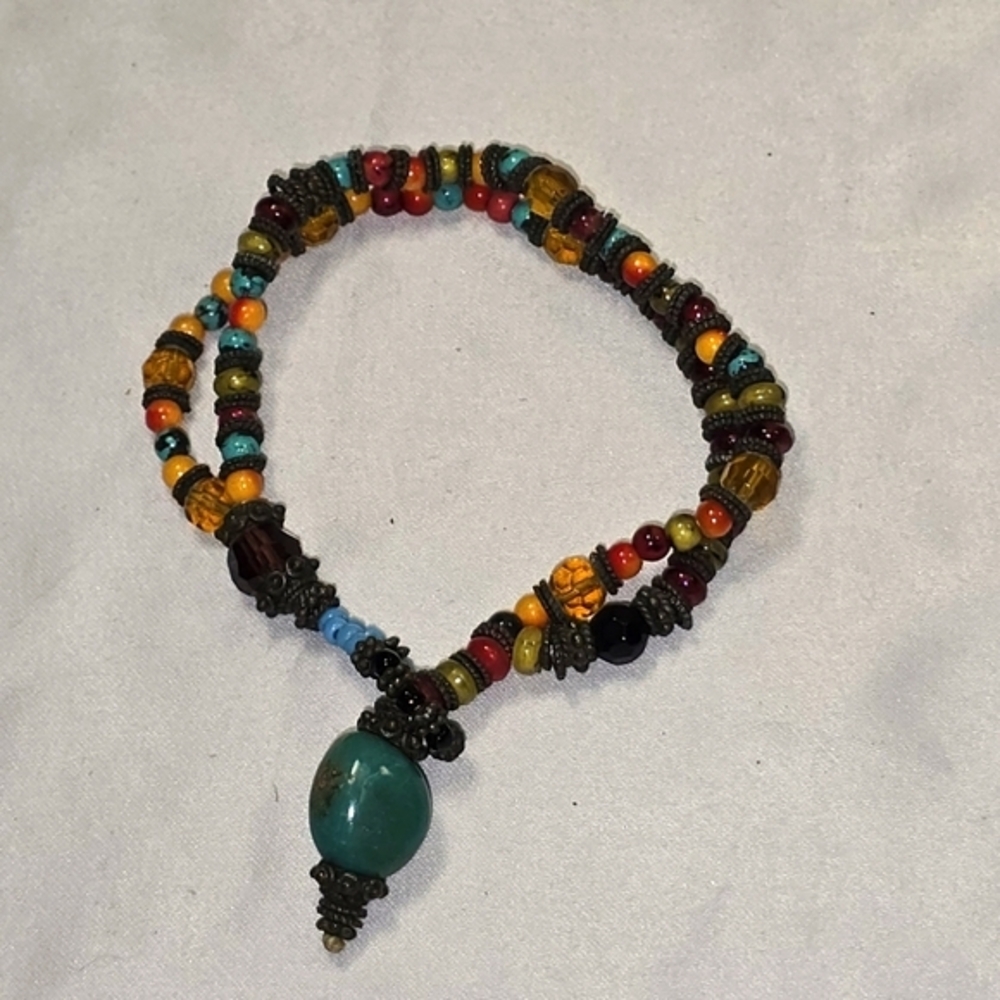 Handmade Multicolor Beaded Toggle Bracelet Real Stones New